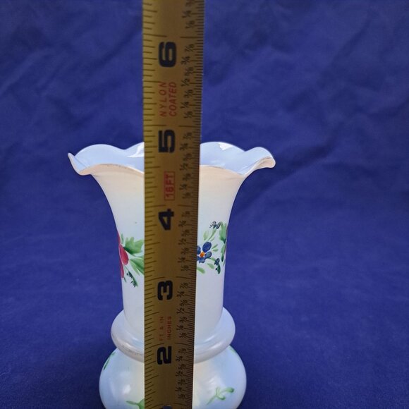 Hand Blown Ruffled Opal Glass Vase Floral Design - Picture 11 of 12